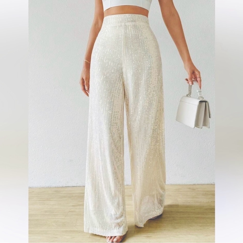 NEW sequins House of Harlow 1960 Irolo wide-leg, high-waist pants